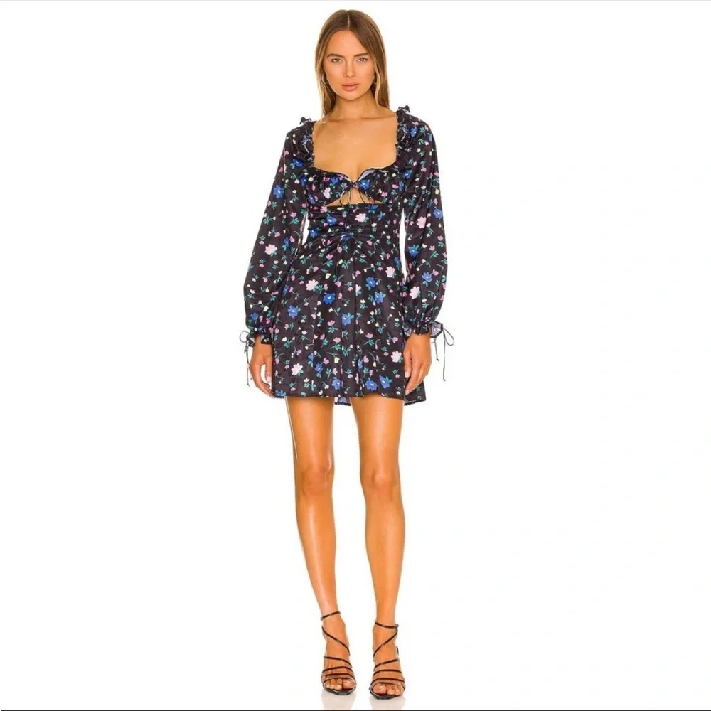 FOR LOVE AND LEMONS Lexy dress size S black floral longsleeve mini - Picture 8 of 8